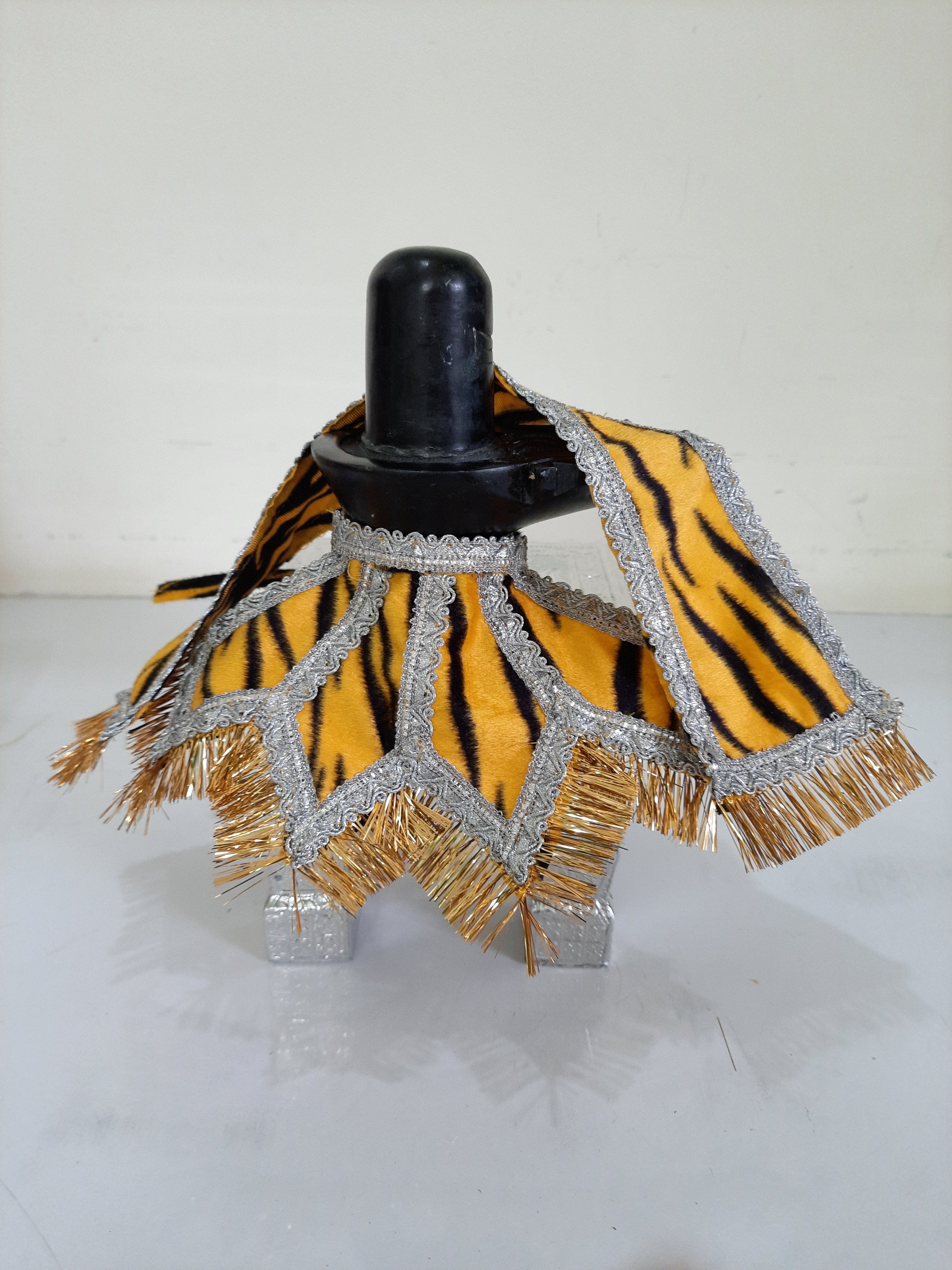 Deity dress made of Tapeta Big Butta Silk Lehenga  (Not Pure Silk) - Tiger skin lehenga and shalya with Silver border 1