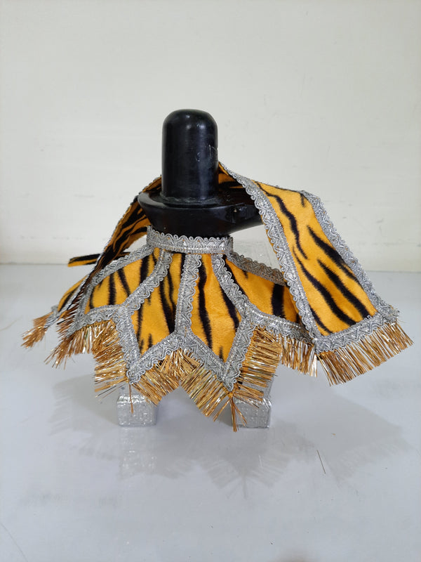 Deity dress made of Tapeta Big Butta Silk Lehenga  (Not Pure Silk) - Tiger skin lehenga and shalya with Silver border