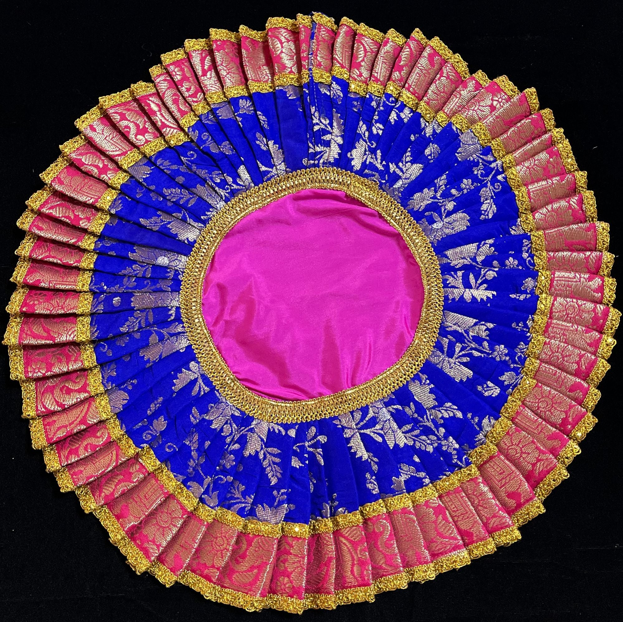 Sri Chakra Dress made of Chanderi Zari Silk (Not Pure Silk) - Red Dress with Sky Blue and Gold Zari border 2