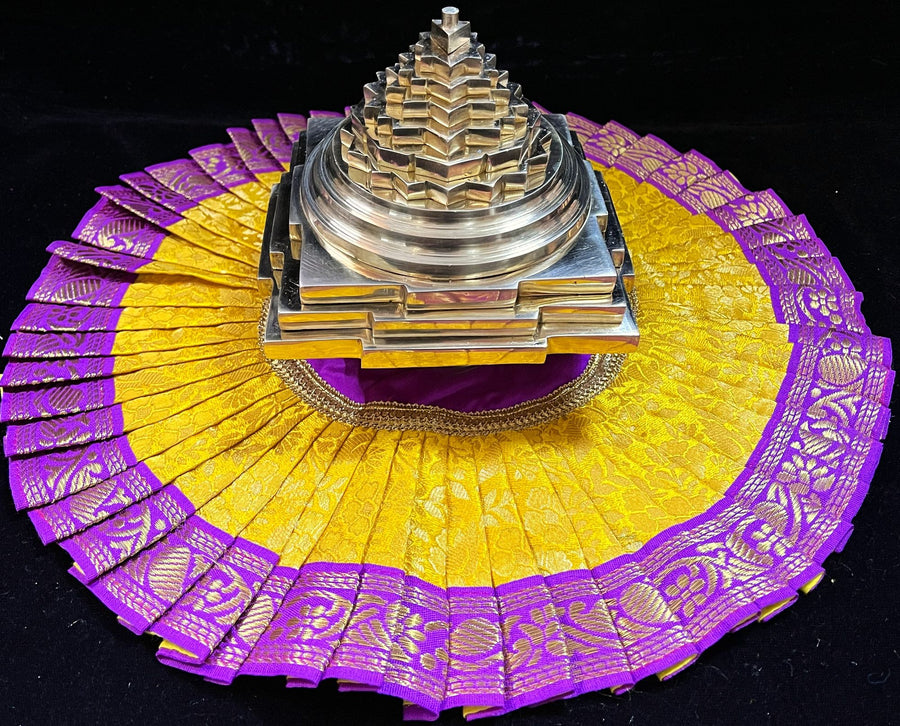 Sri Chakra Dress made of Brocade Silk (Not Pure Silk) - Yellow Dress with Purple Border