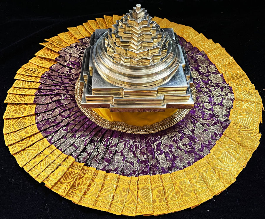Sri Chakra Dress made of Brocade Silk (Not Pure Silk) - Wine Dress with Yellow Border