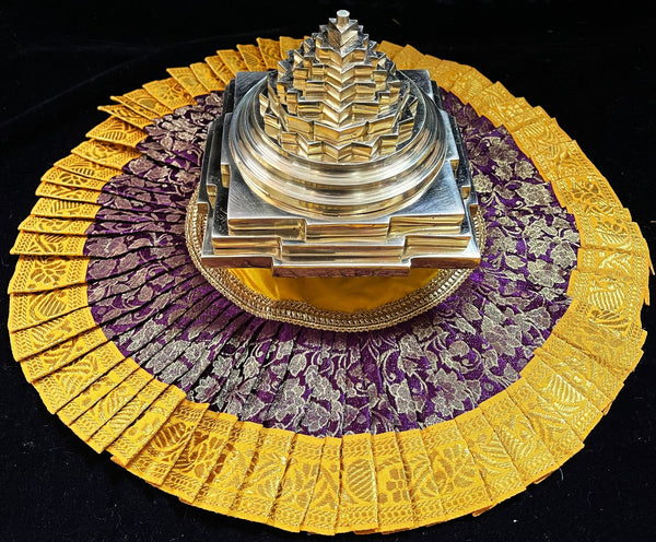 Sri Chakra Dress made of Brocade Silk (Not Pure Silk) - Wine Dress with Yellow Border