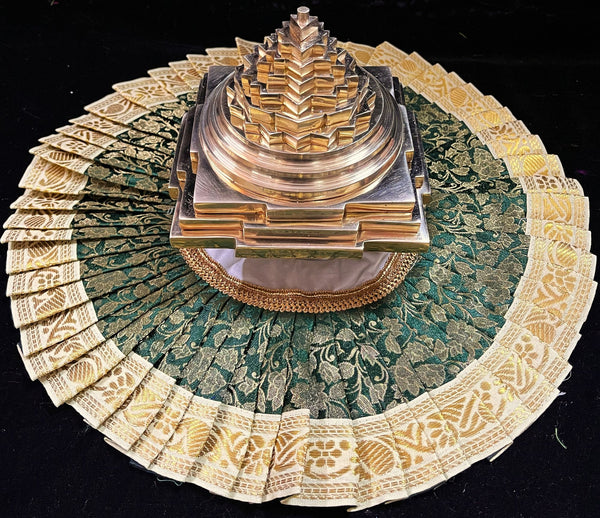 Sri Chakra Dress made of Brocade Silk (Not Pure Silk) - Dark Green Dress with off-white Border