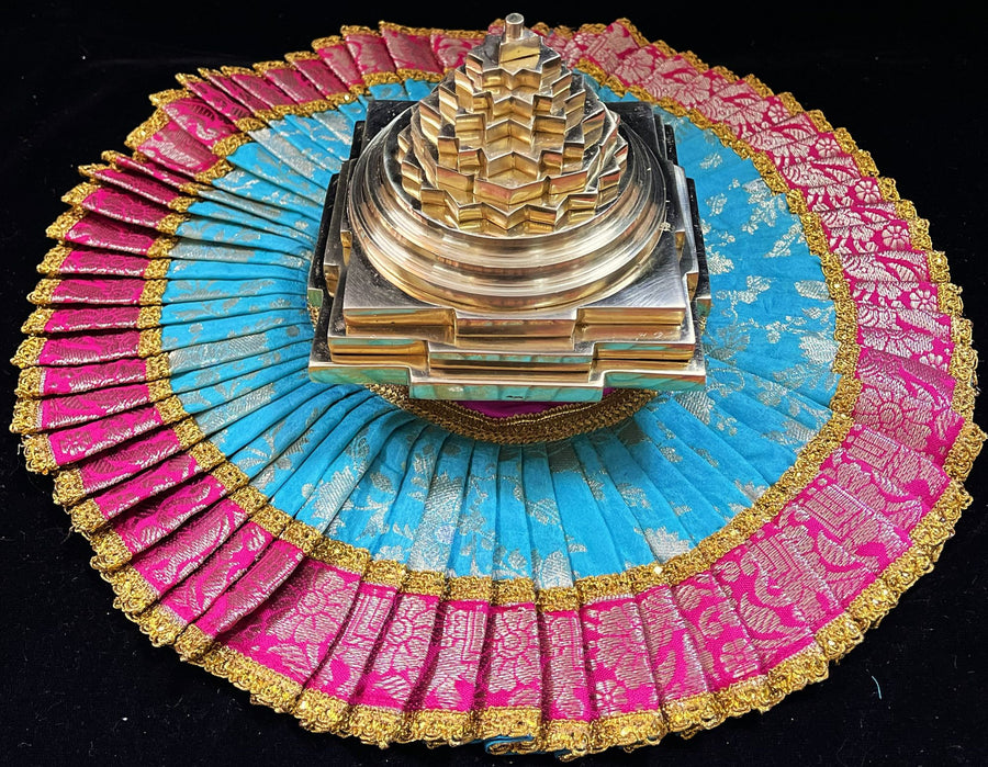 Sri Chakra Dress made of Chanderi Zari Silk (Not Pure Silk) - Sky Blue Dress with Pink and Gold Zari border