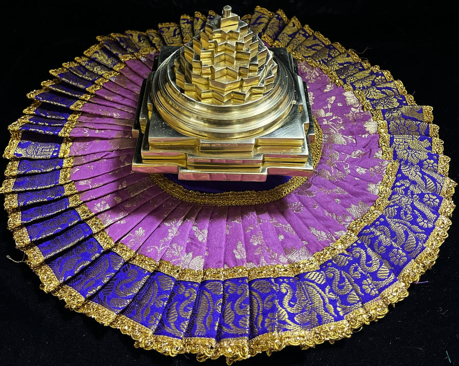 Sri Chakra Dress made of Chanderi Zari Silk (Not Pure Silk) - Pastel Pink Dress with Royal Blue and Gold Zari border