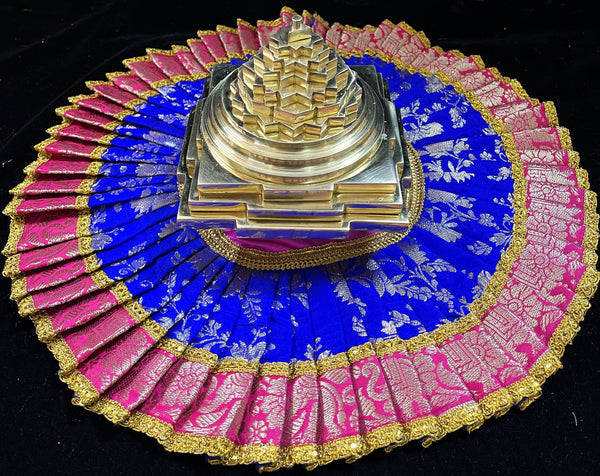 Sri Chakra Dress made of Chanderi Zari Silk (Not Pure Silk) - Royal Blue Dress with Pink and Gold Zari border