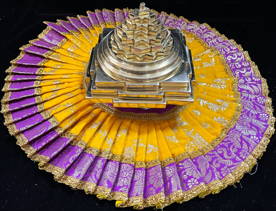 Sri Chakra Dress made of Chanderi Zari Silk (Not Pure Silk) - Yellow Dress with Purple and Gold Zari border