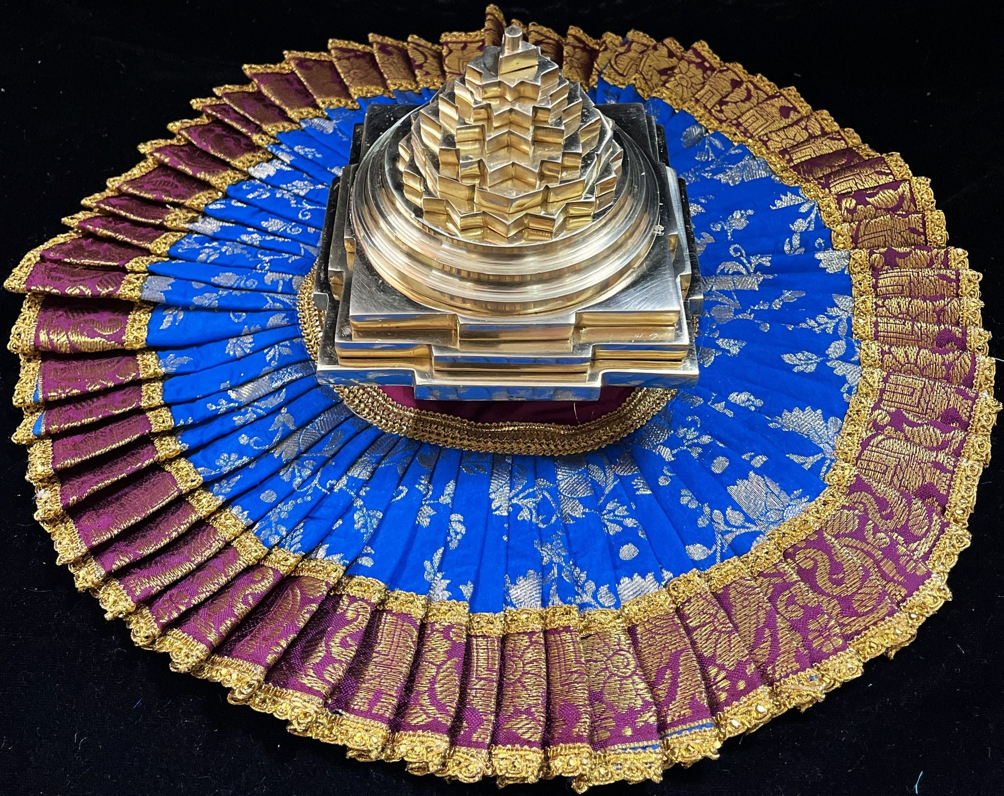Sri Chakra Dress made of Chanderi Zari Silk (Not Pure Silk) - Royal Blue Dress with Maroon and Gold Zari border 1