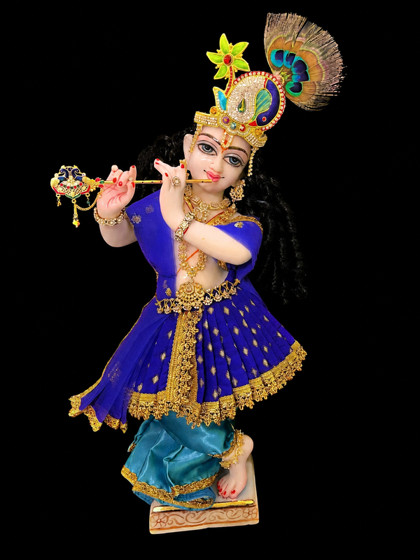 Deity dhoti and patka shalya / Uparna vastra made of Satin and Chanderi Silk Dhoti (Not Pure Silk) - Royal Blue and Sky Blue dhoti with Royal Blue skirt and shalya