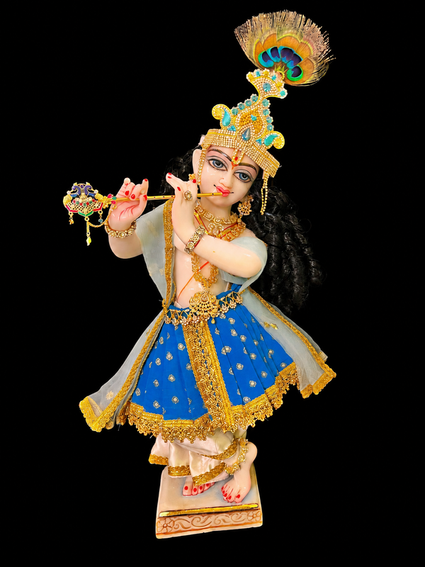 Deity dhoti and patka shalya / Uparna vastra made of Satin and Chanderi Silk Dhoti (Not Pure Silk) - Sky Blue and White dhoti with Sky Blue skirt and shalya