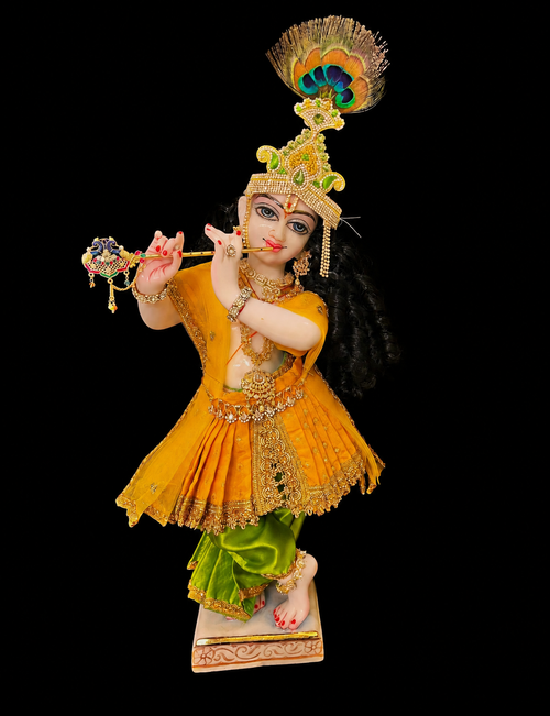 Deity dhoti and patka shalya / Uparna vastra made of Satin and Chanderi Silk Dhoti (Not Pure Silk) - Yellow and Parrot Green dhoti with Yellow skirt and shalya