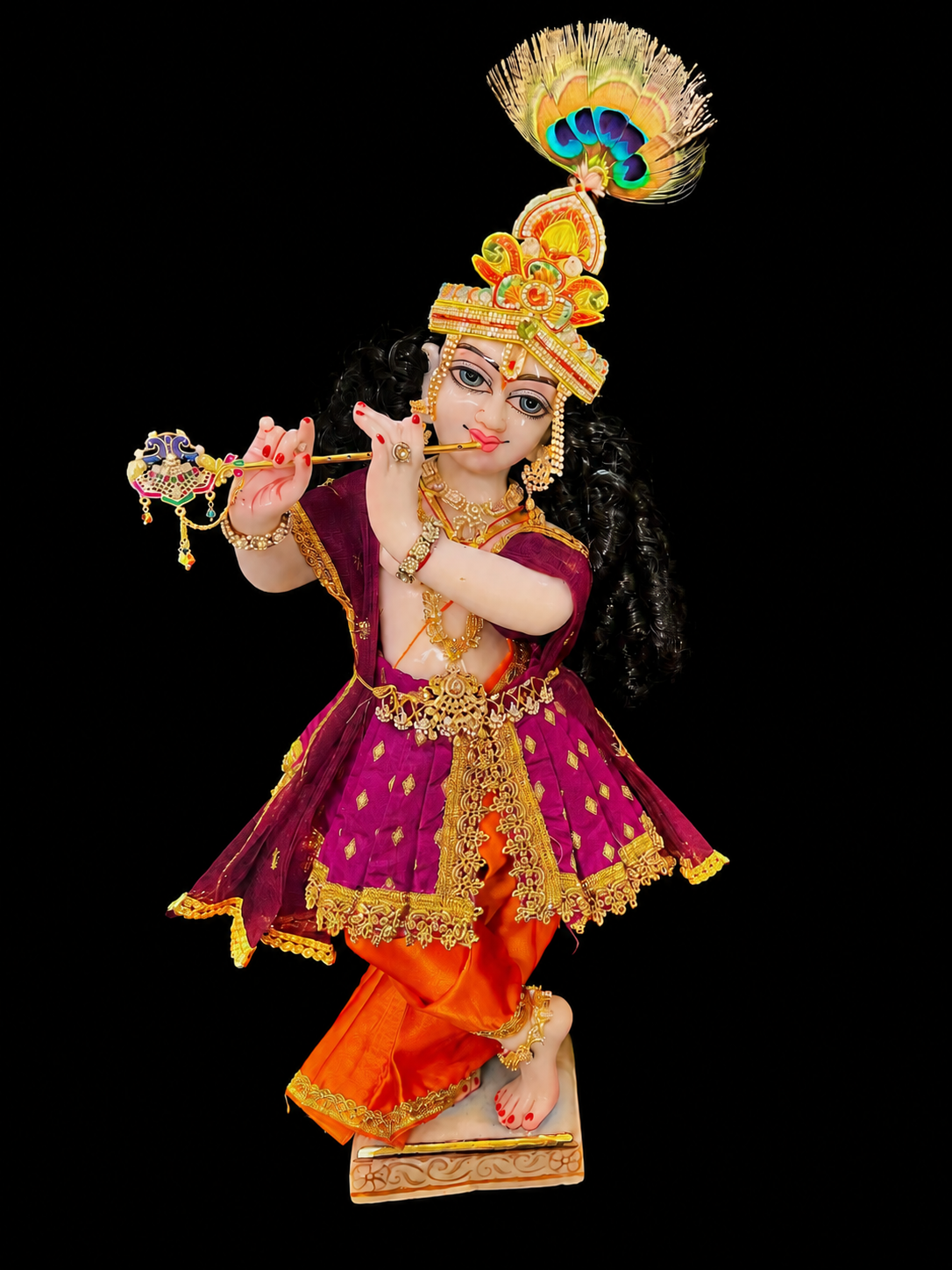 Deity dhoti and patka shalya / Uparna vastra made of Satin and Chanderi Silk Dhoti (Not Pure Silk) - Wine and Orange dhoti with Wine skirt and shalya 1