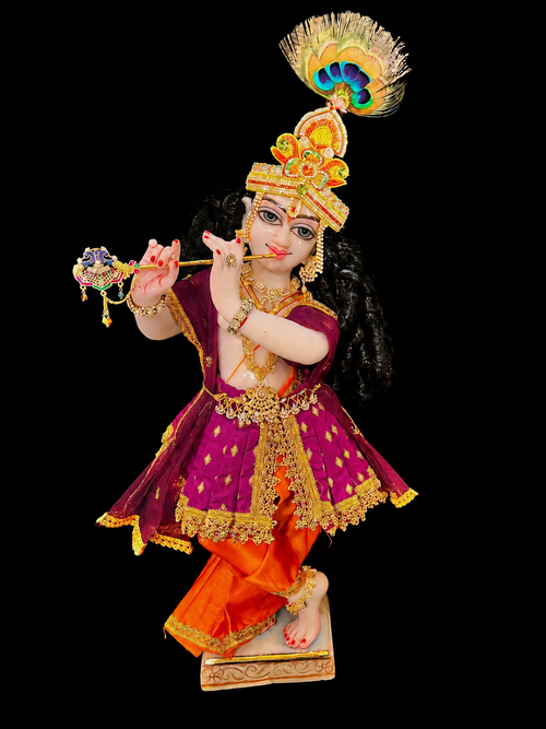 Deity dhoti and patka shalya / Uparna vastra made of Satin and Chanderi Silk Dhoti (Not Pure Silk) - Wine and Orange dhoti with Wine skirt and shalya