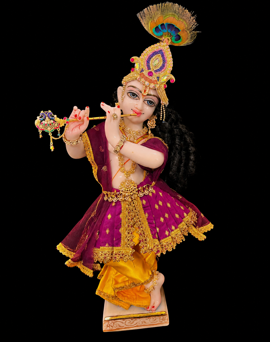 Deity dhoti and patka shalya / Uparna vastra made of Satin and Chanderi Silk Dhoti (Not Pure Silk) - Mustard Yellow: and Magenta Purple dhoti with Magenta Purple skirt and shalya