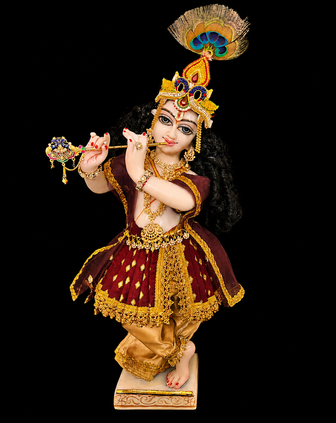 Deity dhoti and patka shalya / Uparna vastra made of Satin and Chanderi Silk Dhoti (Not Pure Silk) - Brown and Cream Gold dhoti with Brown skirt and shalya 1