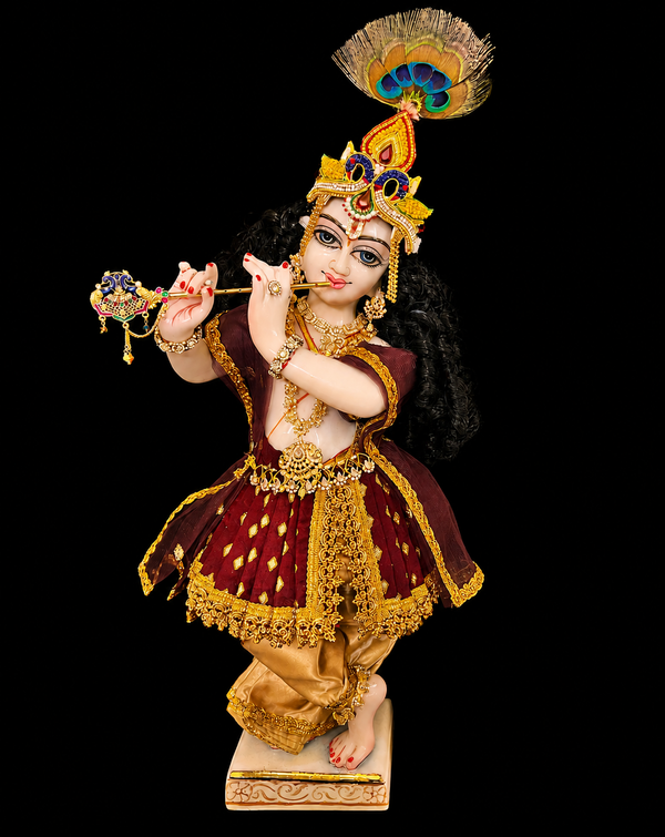 Deity dhoti and patka shalya / Uparna vastra made of Satin and Chanderi Silk Dhoti (Not Pure Silk) - Brown and Cream Gold dhoti with Brown skirt and shalya