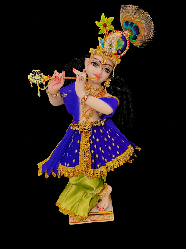 Deity dhoti and patka shalya / Uparna vastra made of Satin and Chanderi Silk Dhoti (Not Pure Silk) - Royal Blue and Light Green dhoti with Royal Blue skirt and shalya