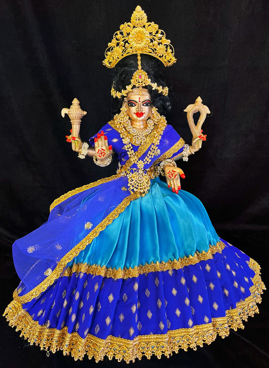 Deity half saree / lehenga patka made of Satin and Chanderi Silk Saree (Not Pure Silk) - Royal Blue and Sky Blue Lehenga with Royal Blue blouse and dupatta