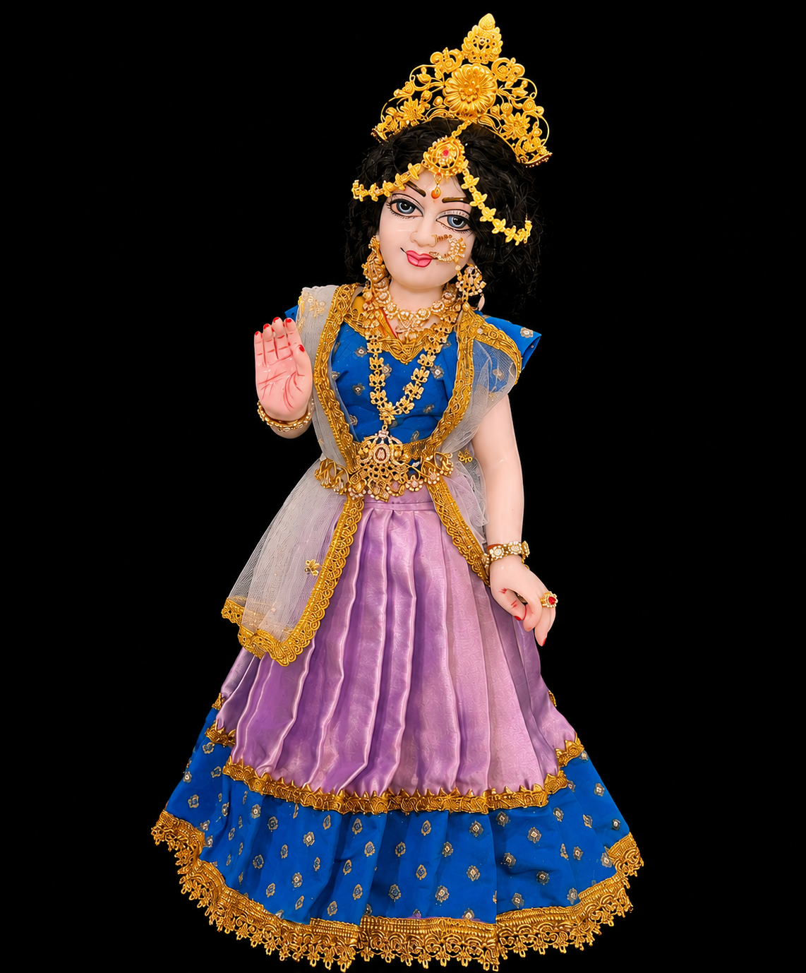 Deity half saree / lehenga patka made of Satin and Chanderi Silk Saree (Not Pure Silk) - Royal Blue and Lavender Pink Lehenga with Royal Blue blouse and dupatta 2
