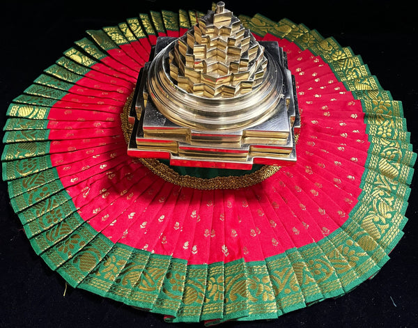 Sri Chakra Dress made of Soft Silk (Pure Silk) - Red Dress with Green border