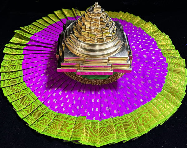 Sri Chakra Dress made of Soft Silk (Pure Silk) - Purple Dress with Parrot Green border