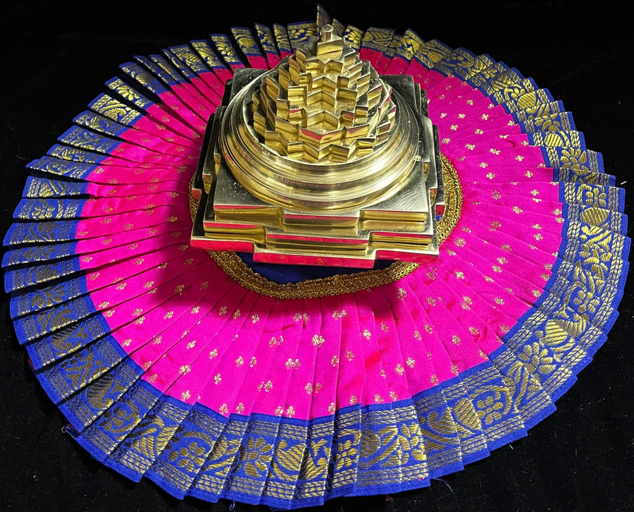 Sri Chakra Dress made of Soft Silk (Pure Silk) - Rani pink Dress with Royal Blue border