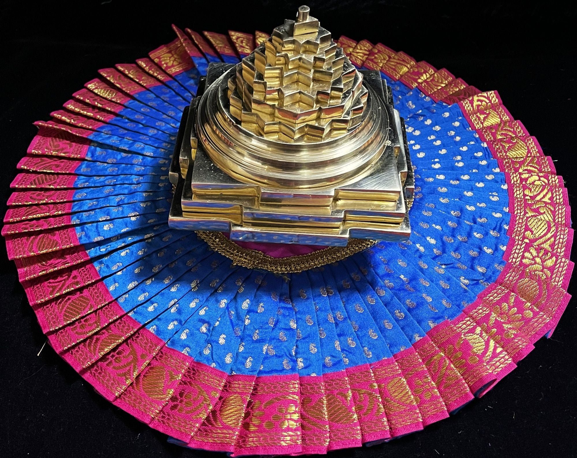 Sri Chakra Dress made of Soft Silk (Pure Silk) - Royal Blue Dress with Rani pink border 1