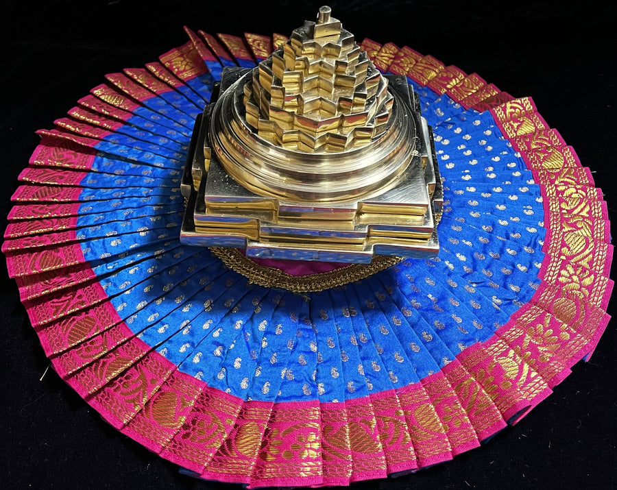 Sri Chakra Dress made of Soft Silk (Pure Silk) - Royal Blue Dress with Rani pink border