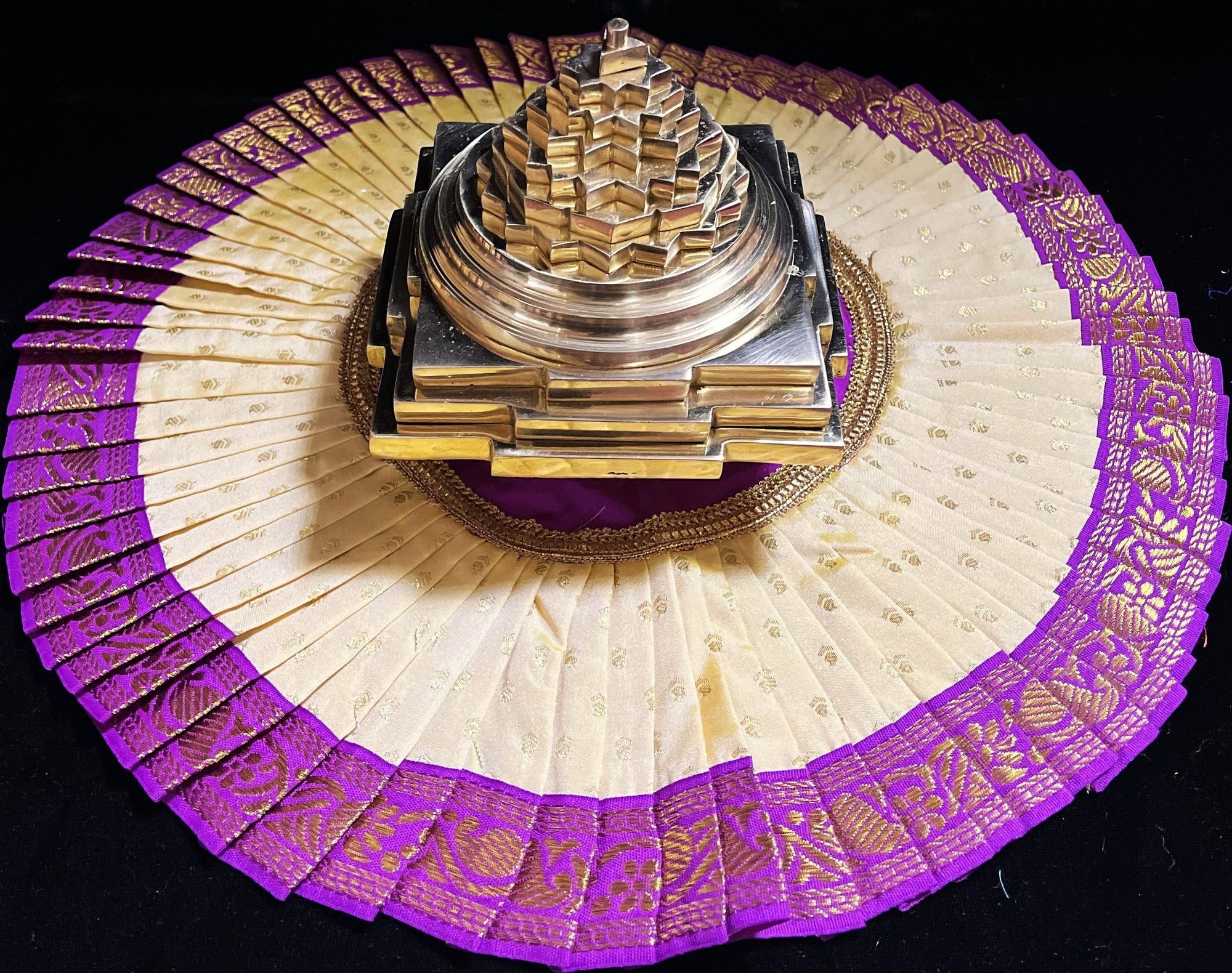 Sri Chakra Dress made of Soft Silk (Pure Silk) - Off-white Dress with Purple border 1