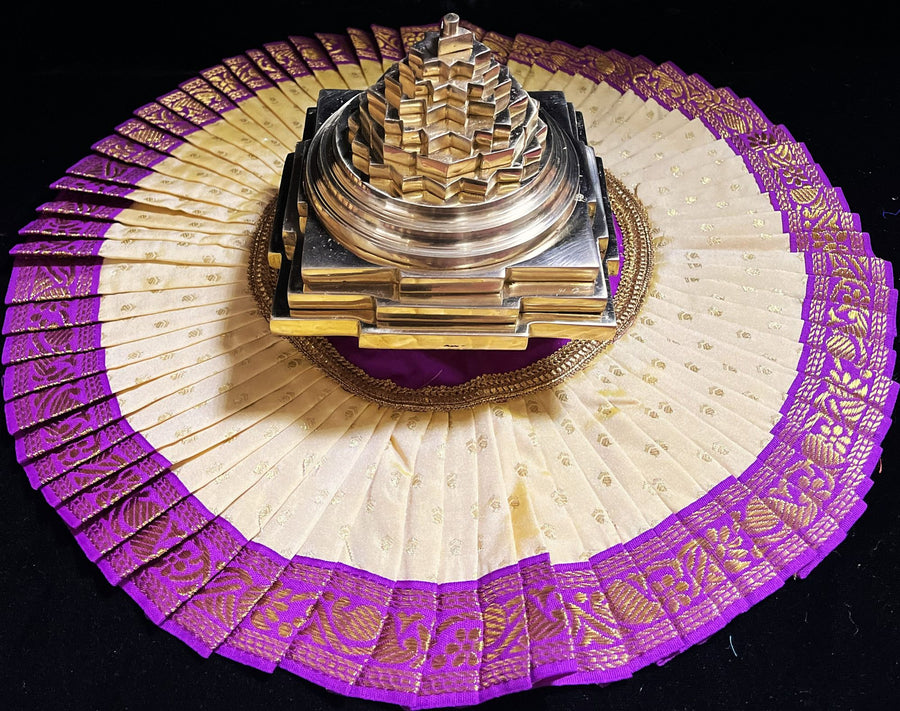 Sri Chakra Dress made of Soft Silk (Pure Silk) - Off-white Dress with Purple border