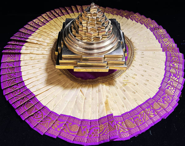 Sri Chakra Dress made of Soft Silk (Pure Silk) - Off-white Dress with Purple border