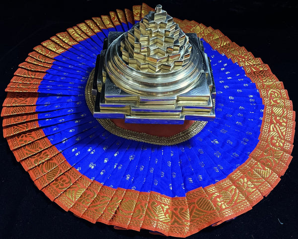 Sri Chakra Dress made of Soft Silk (Pure Silk) - Blue Dress with Orange border