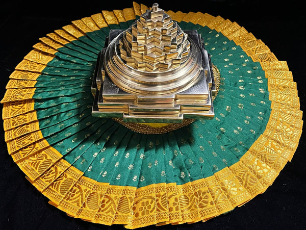 Sri Chakra Dress made of Soft Silk (Pure Silk) - Emerald Green Dress with  Yellow border