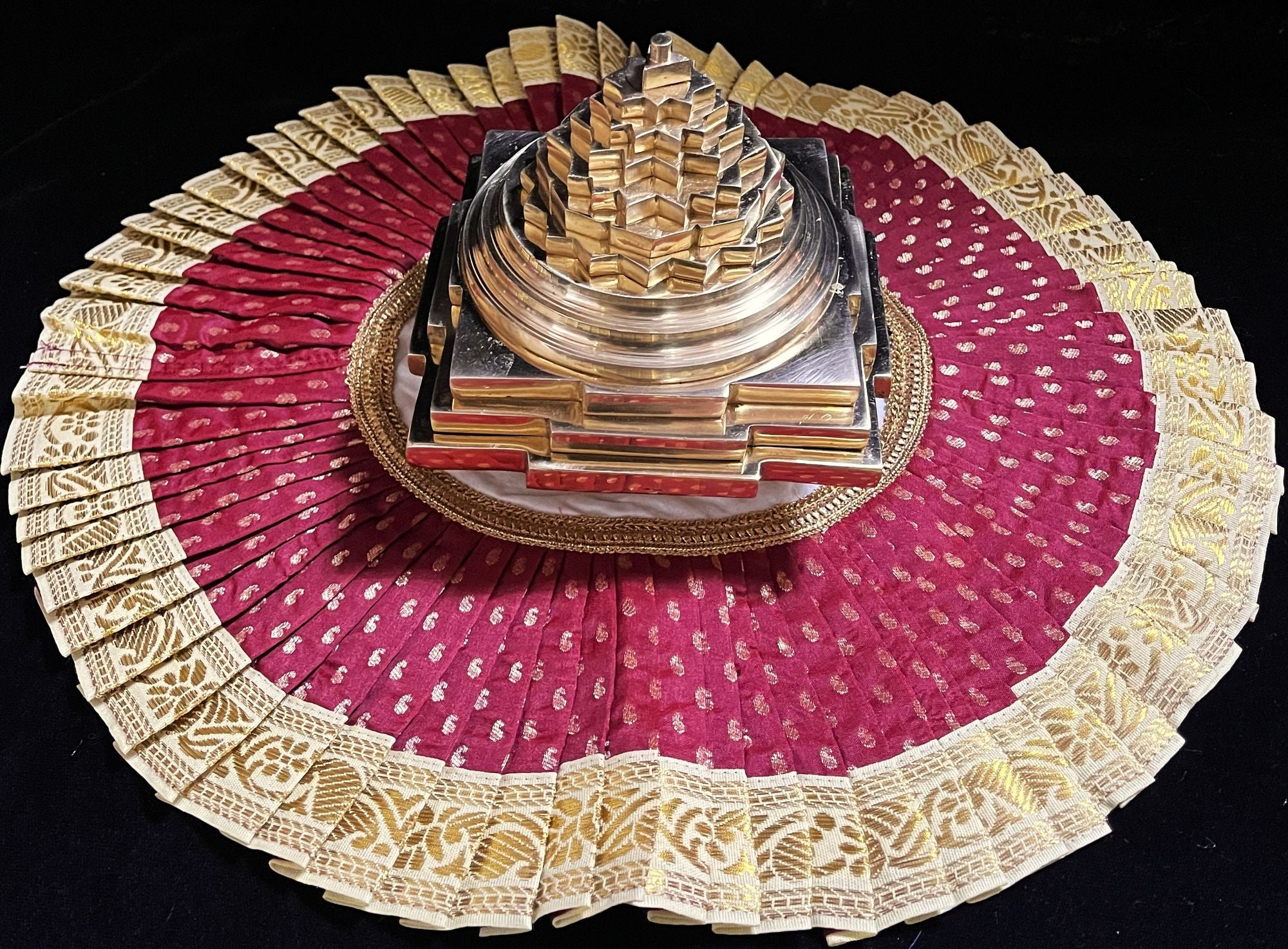 Sri Chakra Dress made of Soft Silk (Pure Silk) - Marron Dress with Off-white border 1