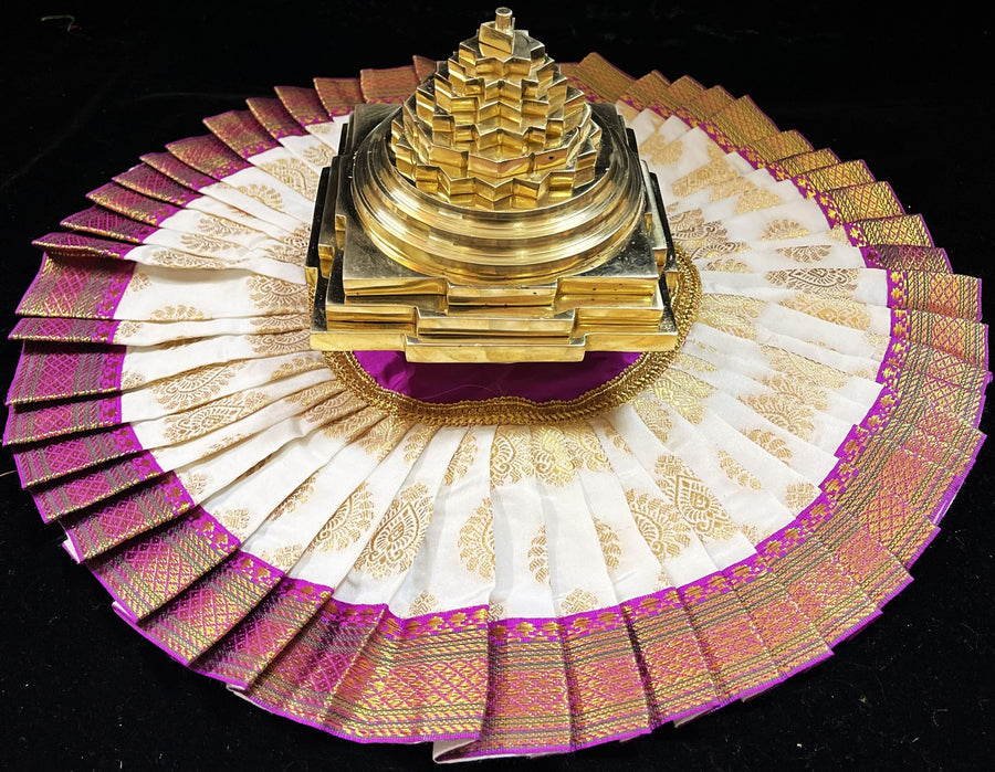 Sri Chakra Dress made of Tapeta Silk (Not Pure Silk) - Off White with Purple border