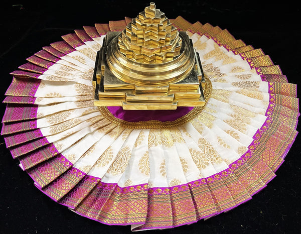 Sri Chakra Dress made of Tapeta Silk (Not Pure Silk) - Off White with Purple border