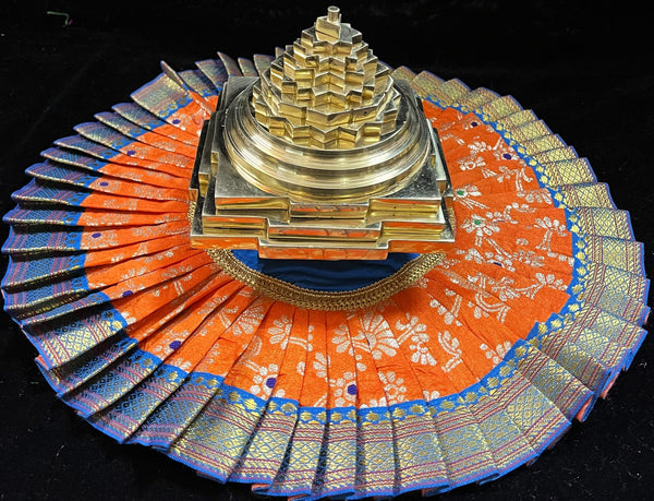 Sri Chakra Dress made of Tapeta Silk (Not Pure Silk) - Orange with Blue border