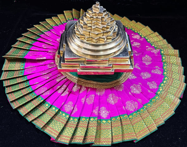 Sri Chakra Dress made of Tapeta Silk (Not Pure Silk) - Pink with Green border