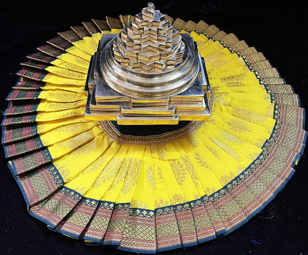 Sri Chakra Dress made of Tapeta Silk (Not Pure Silk) - Yellow with Dark Green border