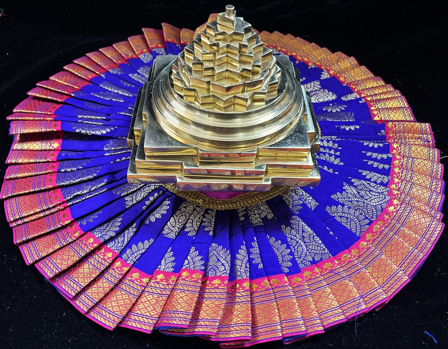 Sri Chakra Dress made of Tapeta Silk (Not Pure Silk) - Royal Blue with Pink border