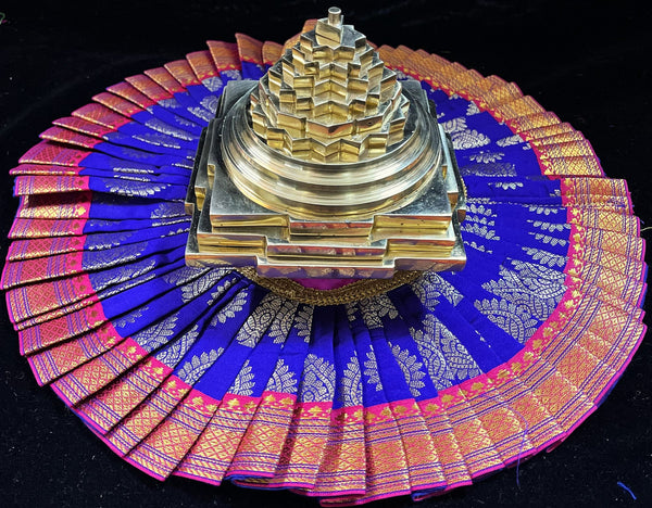 Sri Chakra Dress made of Tapeta Silk (Not Pure Silk) - Royal Blue with Pink border