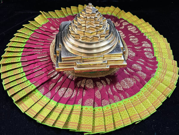 Sri Chakra Dress made of Tapeta Silk (Not Pure Silk) - Maroon with Parrot Green border