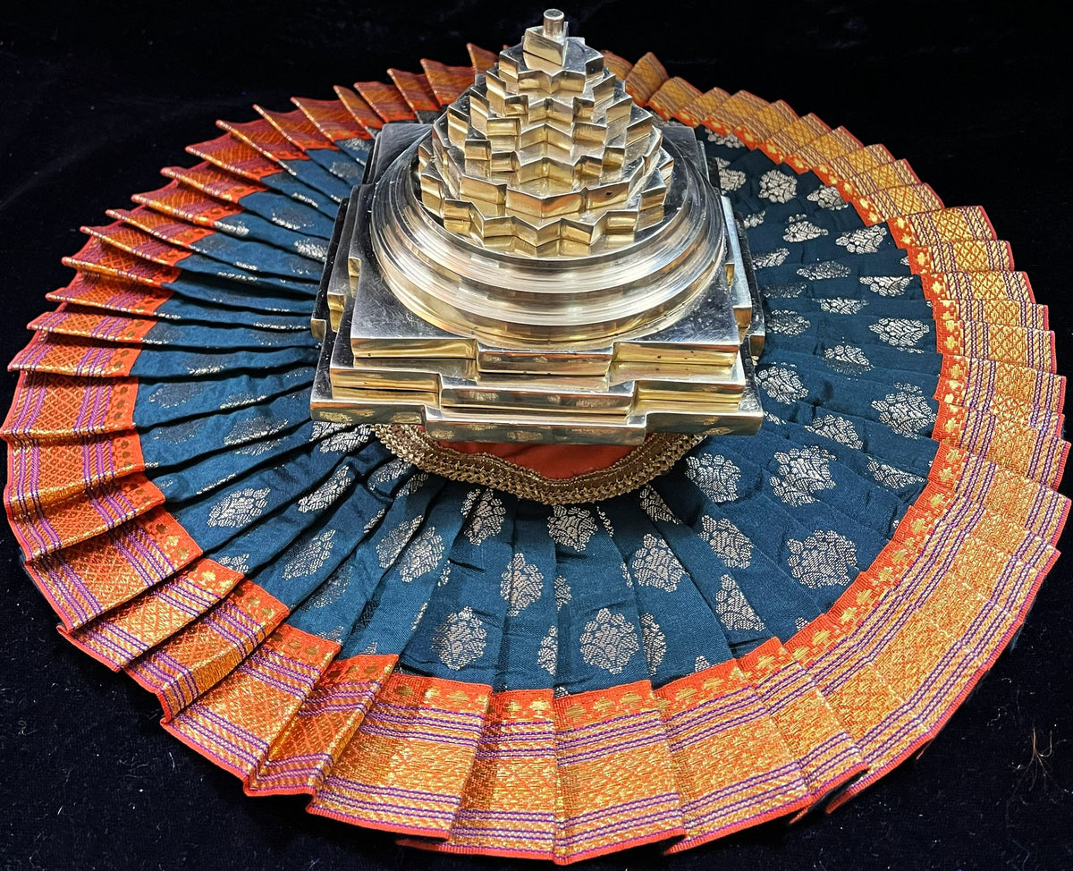 Sri Chakra Dress made of Tapeta Silk (Not Pure Silk) - Dark Green with Orange border