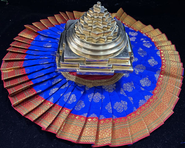 Sri Chakra Dress made of Tapeta Silk (Not Pure Silk) - Royal Blue with Red border