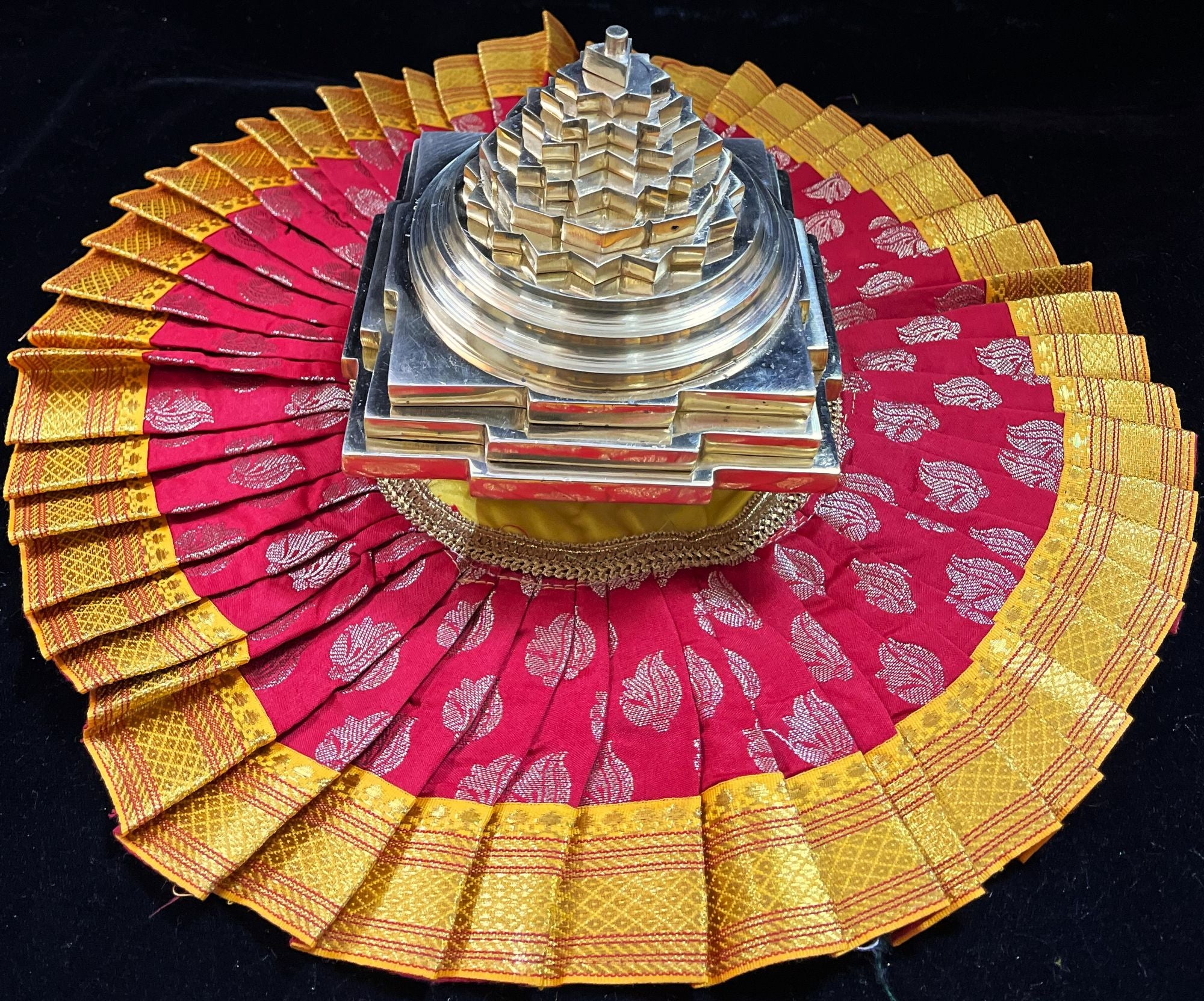 Sri Chakra Dress made of Tapeta Silk (Not Pure Silk) - Red with Yellow border 1