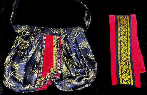 Deity dhoti and patka shalya / Uparna vastra made of Satin Silk (Not Pure Silk) - Navy Blue Dhoti with Red border and Red shalya