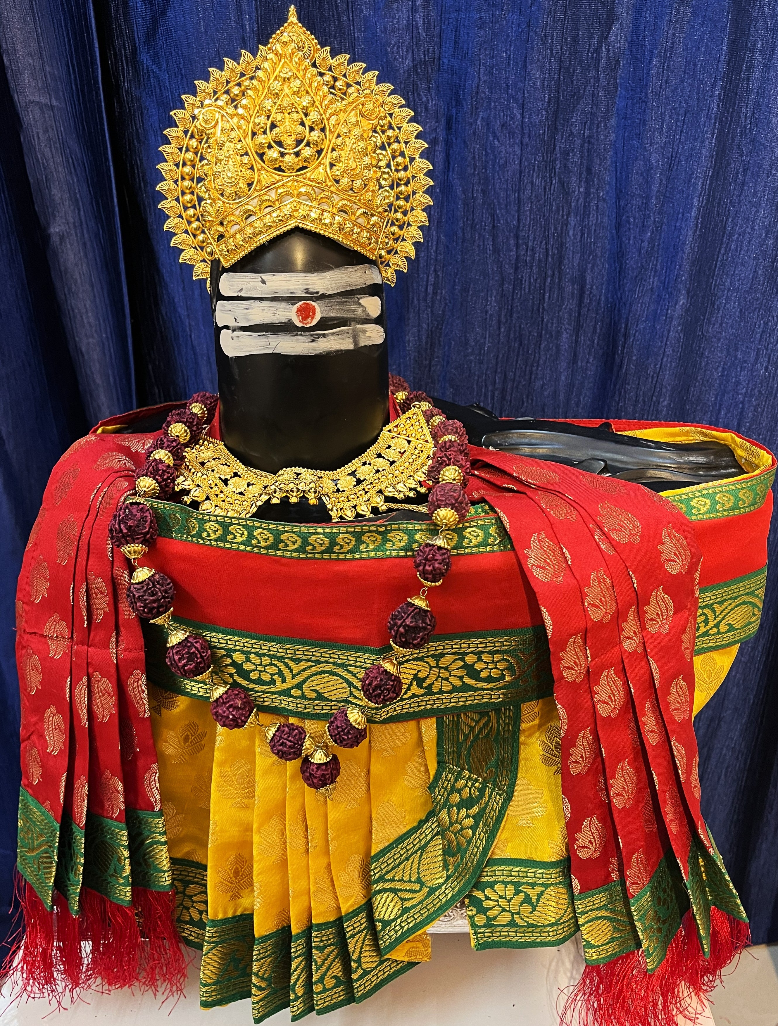 Shiva/Shivling decoration, Shivling Dress, Maha Shivaratri Dress, made of Tapeta Silk - Yellow Dhoti with green contrast border with red belt and Shalya 1