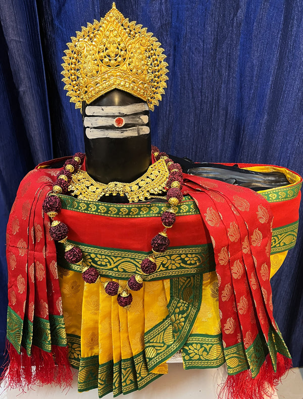 Shiva/Shivling decoration, Shivling Dress, Maha Shivaratri Dress, made of Tapeta Silk - Yellow Dhoti with green contrast border with red belt and Shalya