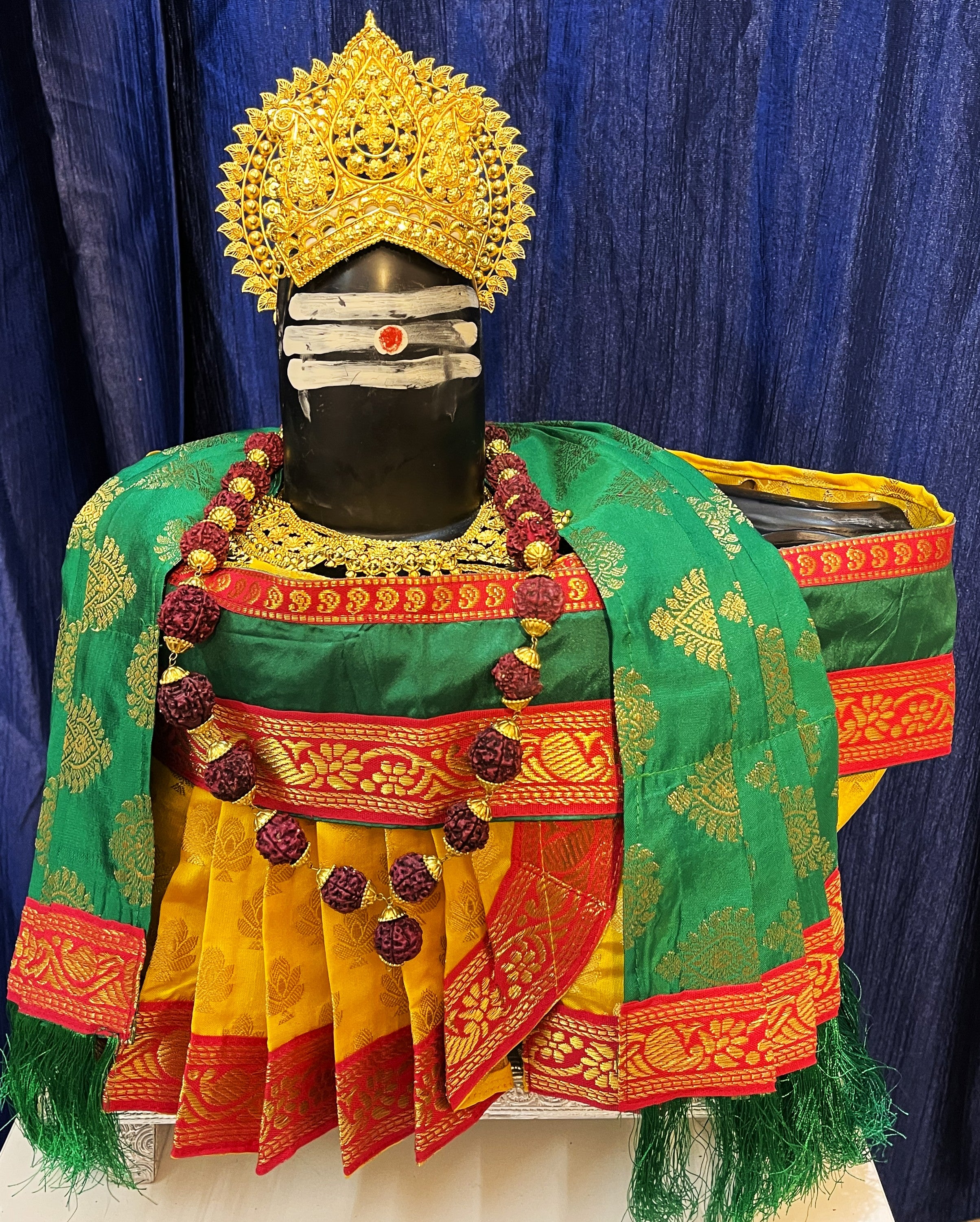 Shiva/Shivling decoration, Shivling Dress, Maha Shivaratri Dress, made of Tapeta Silk - Yellow Dhoti with red contrast border with green belt and Shalya 1