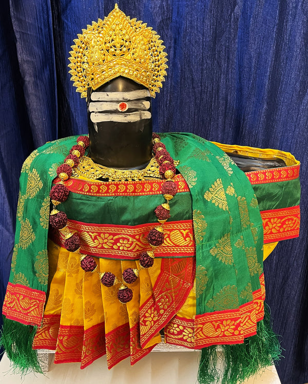 Shiva/Shivling decoration, Shivling Dress, Maha Shivaratri Dress, made of Tapeta Silk - Yellow Dhoti with red contrast border with green belt and Shalya
